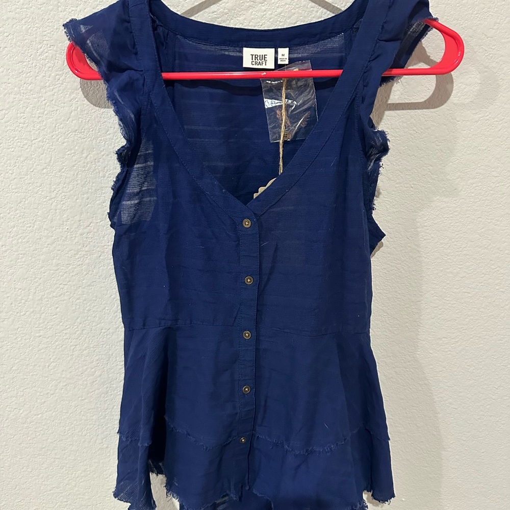 True Craft Women's Deep Blue Button-Down Blouse